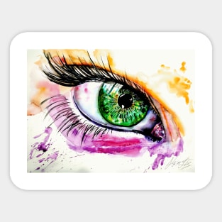 green eye watercolor art Sticker